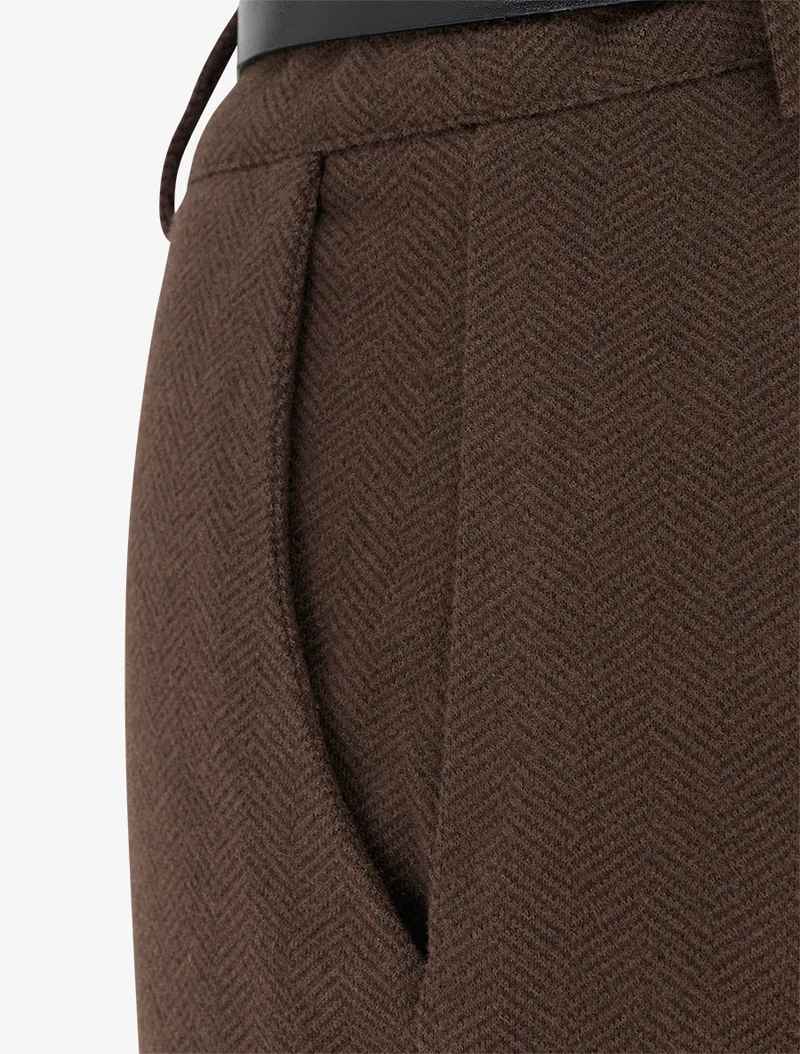 Kurze weite Shorts aus Flanell mit Fischgrätenmuster - Braun