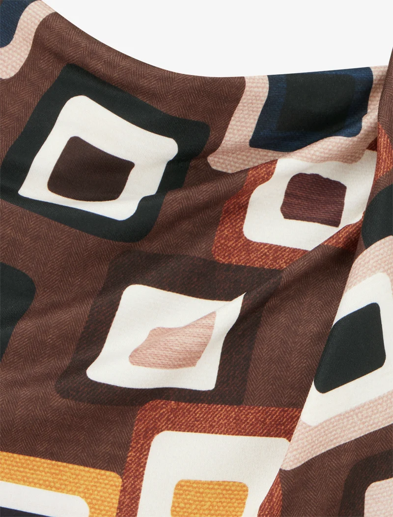 Retro-Print-Top mit Wasserfallausschnitt - Braun