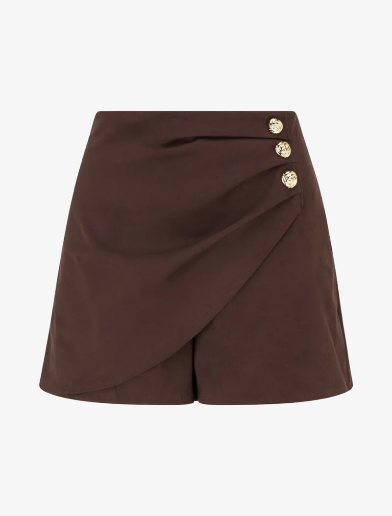 Kurzer Rock im Wildleder-Look mit Drapierungseffekt - Braun