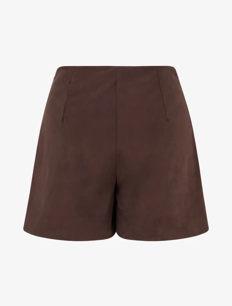 Kurzer Rock im Wildleder-Look mit Drapierungseffekt - Braun