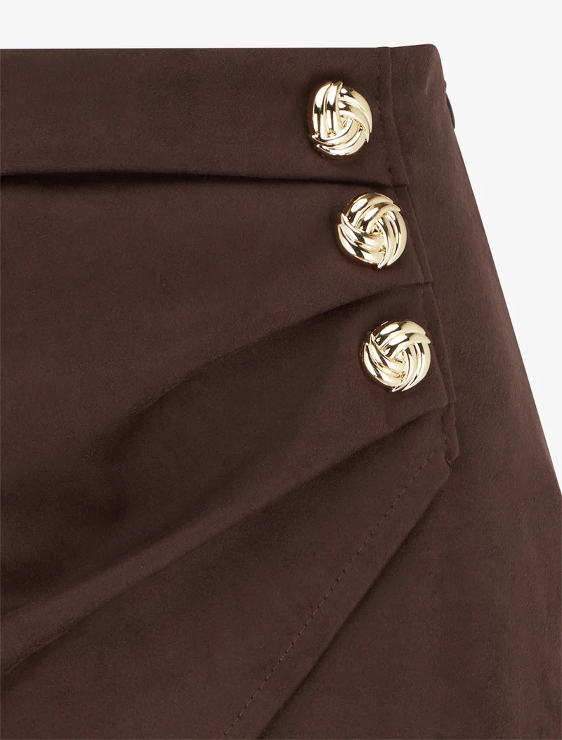 Kurzer Rock im Wildleder-Look mit Drapierungseffekt - Braun