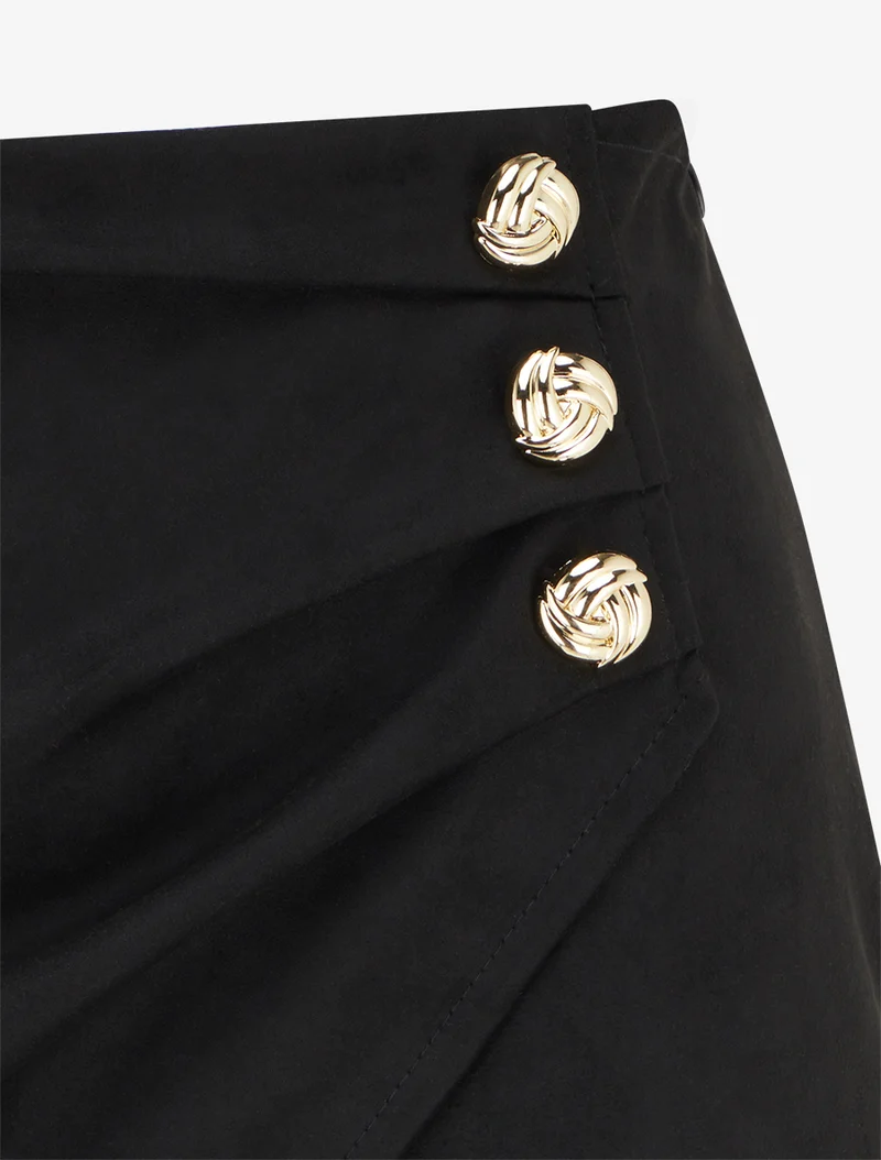 Kurzer Rock im Wildleder-Look mit Drapierungseffekt - Schwarz