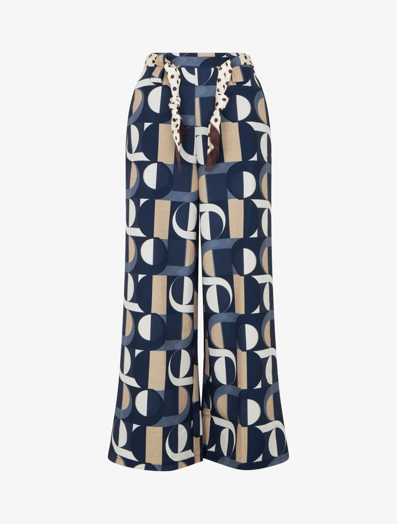Weite Hose mit Retro-Print - Marine