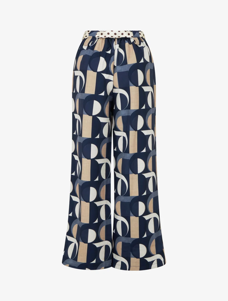 Weite Hose mit Retro-Print - Marine
