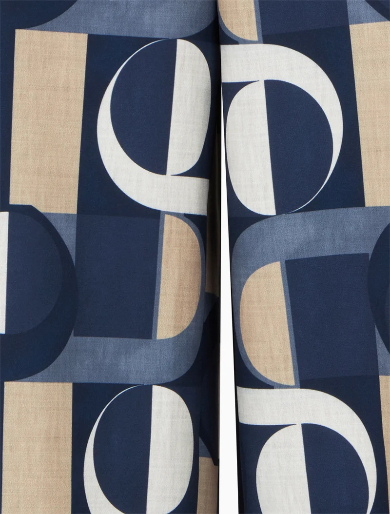 Weite Hose mit Retro-Print - Marine