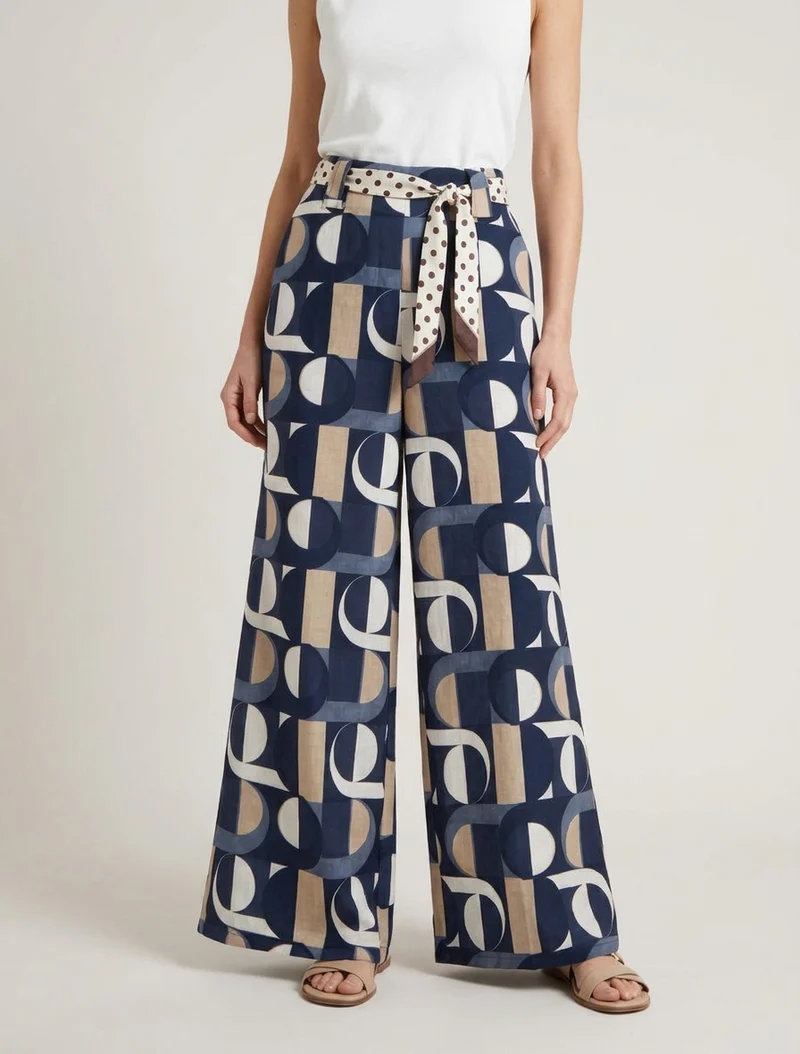 Weite Hose mit Retro-Print - Marine