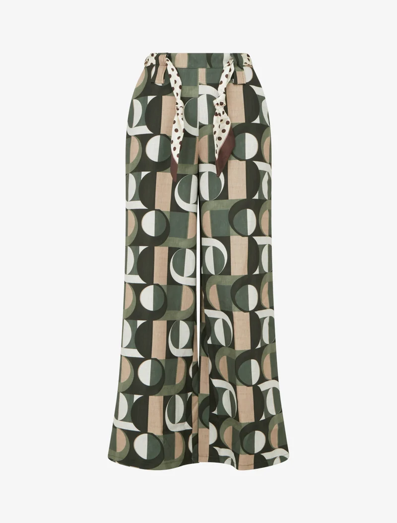 Weite Hose mit Retro-Print - Kaki