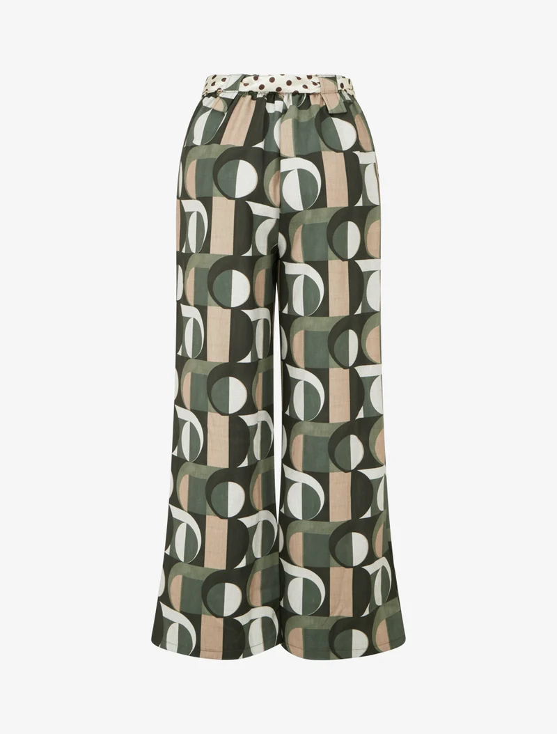 Weite Hose mit Retro-Print - Kaki