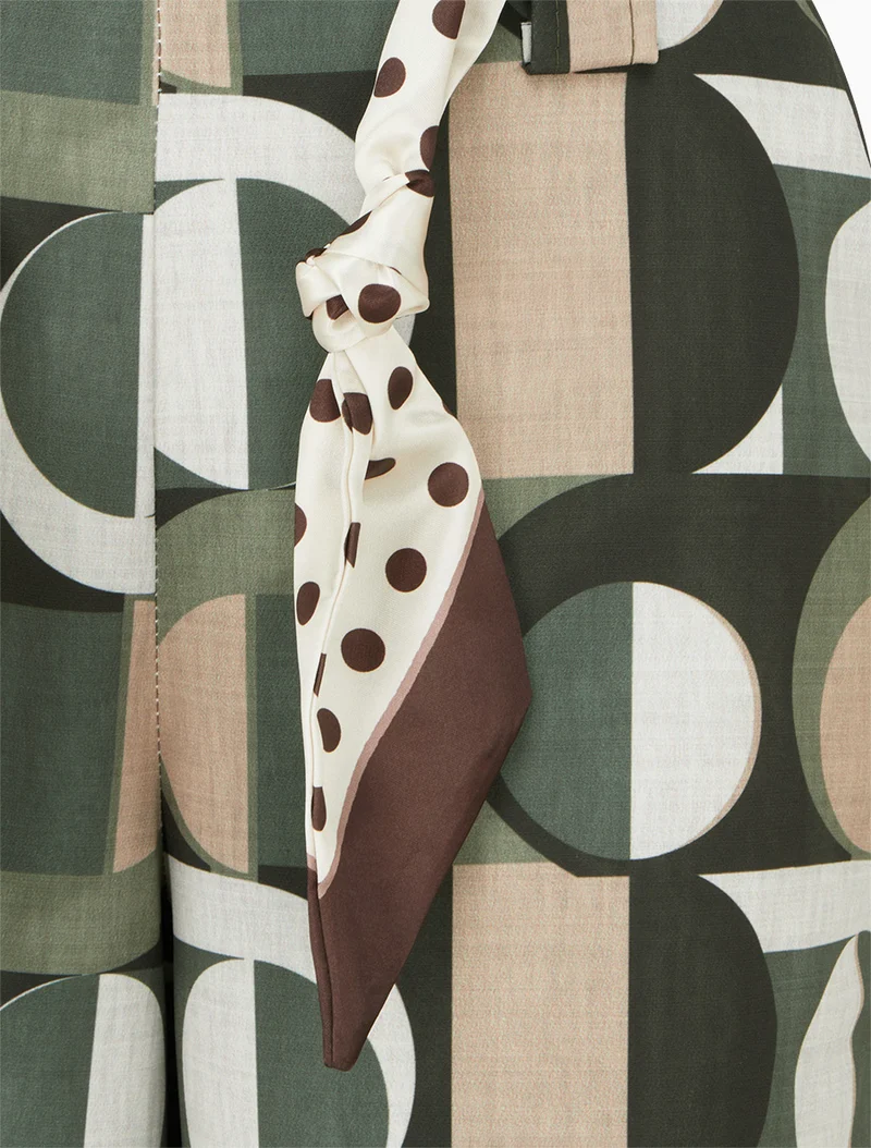 Weite Hose mit Retro-Print - Kaki