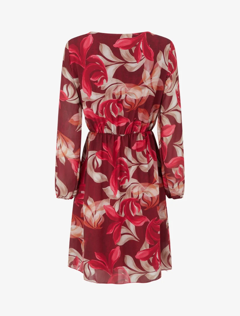 Ausgestelltes Kleid mit Fantasieblätter-Print - Bordeaux