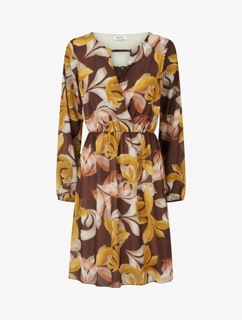 Ausgestelltes Kleid mit Fantasieblätter-Print - Braun