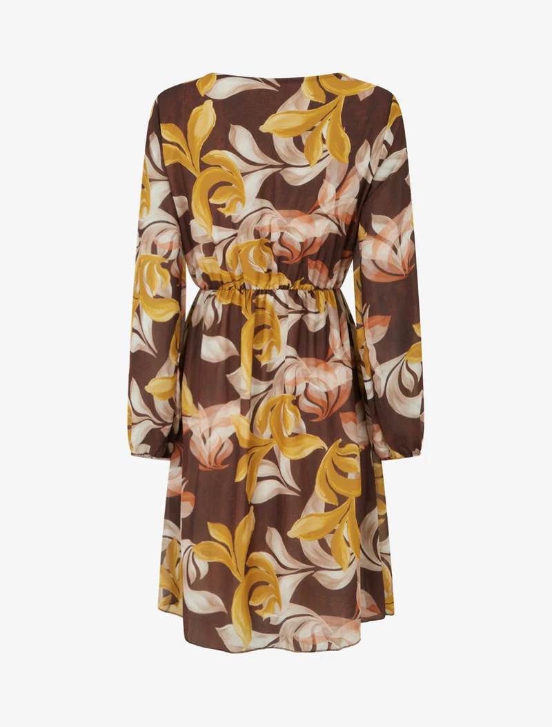 Ausgestelltes Kleid mit Fantasieblätter-Print - Braun