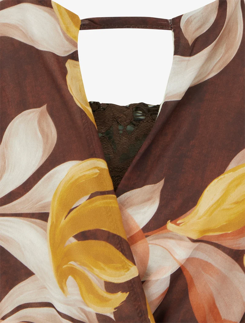 Ausgestelltes Kleid mit Fantasieblätter-Print - Braun
