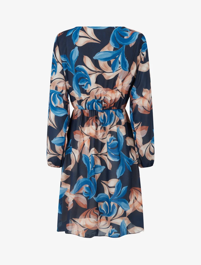 Ausgestelltes Kleid mit fantasievollem Blätterdruck - Marine
