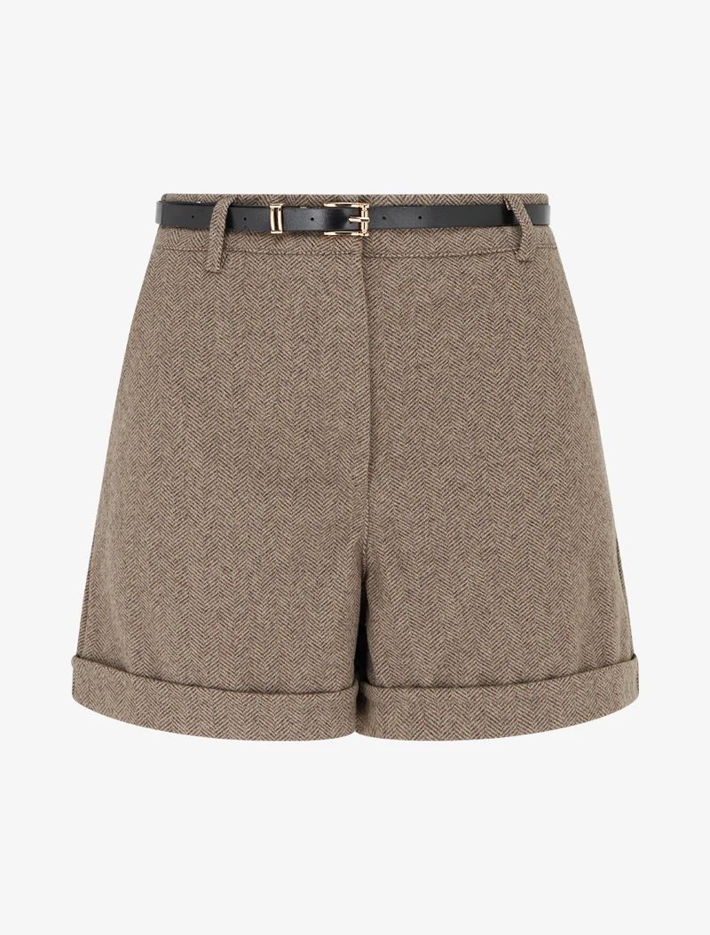 Kurze weite Shorts aus Flanell mit Fischgrätenmuster - Maulwurf