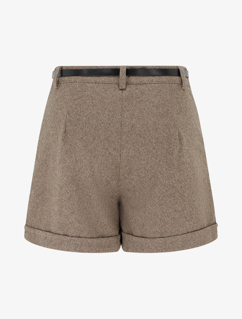 Kurze weite Shorts aus Flanell mit Fischgrätenmuster - Maulwurf
