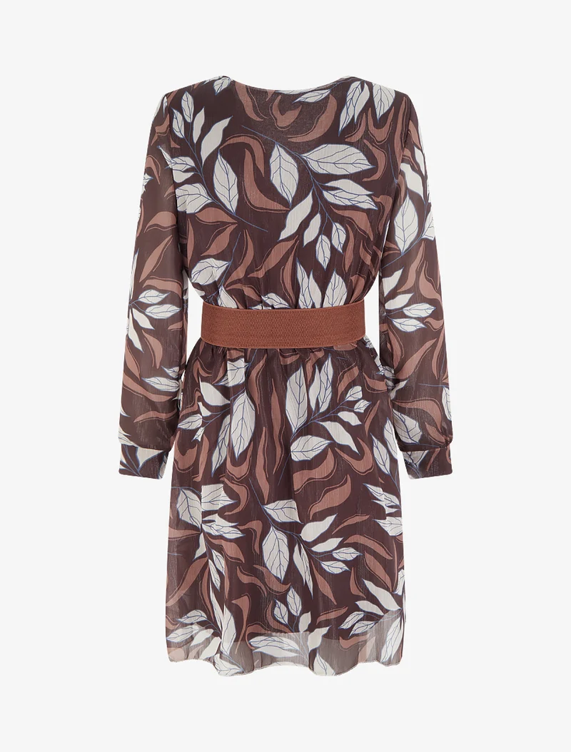 Irisierendes Kleid mit Blattdruck - Braun