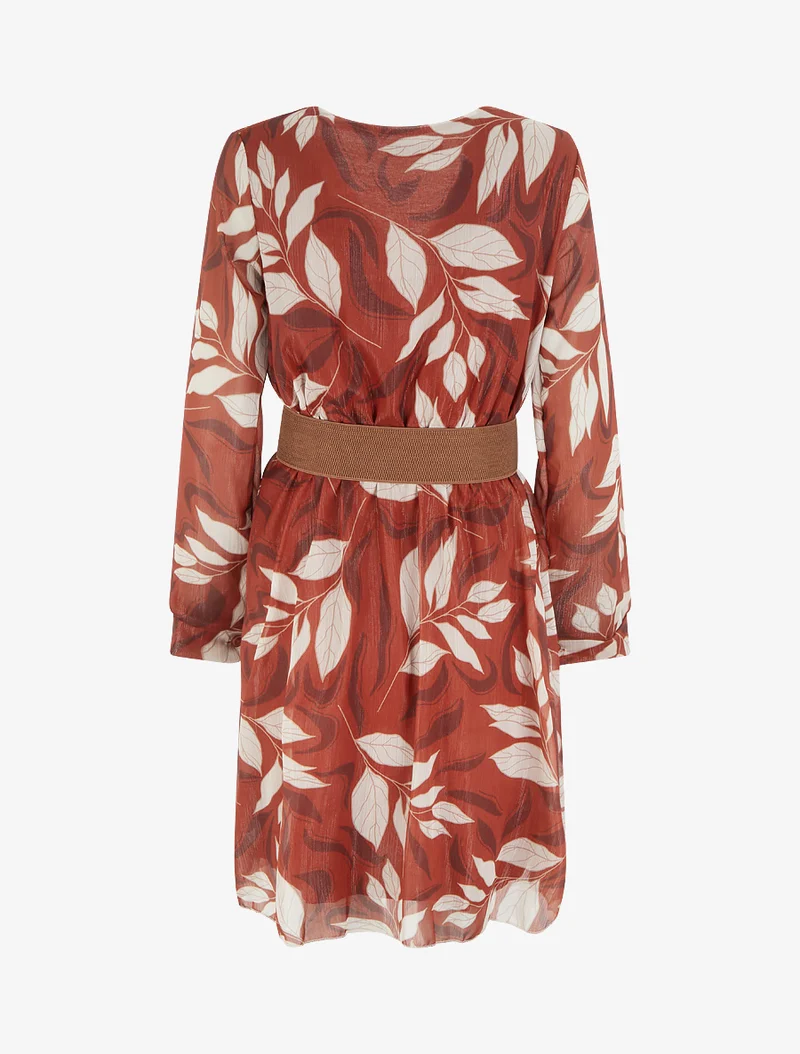 Irisierendes Kleid mit Blattdruck - Rost