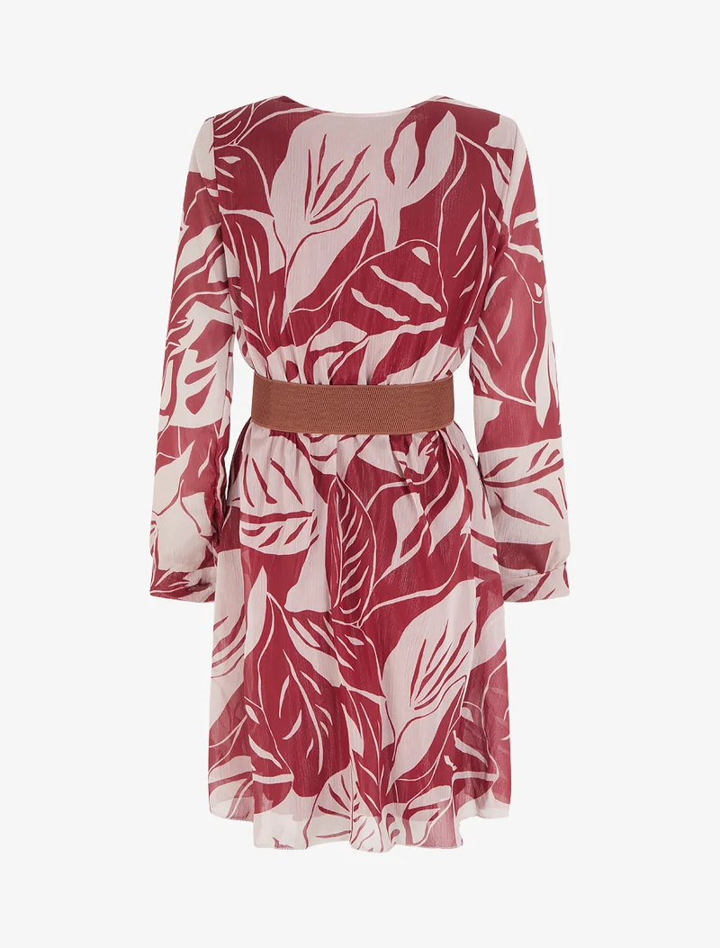 Irisierendes Kleid mit großem Blätterdruck - Bordeaux