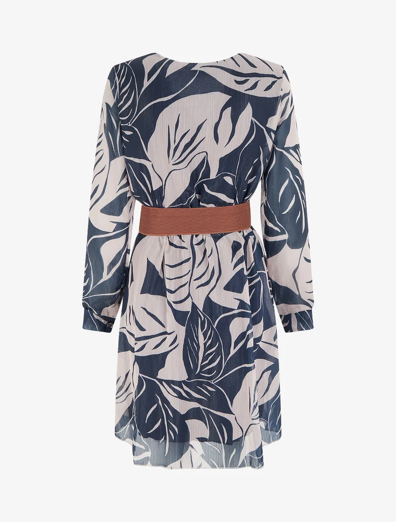 Irisierendes Kleid mit großem Blätterdruck - Marine