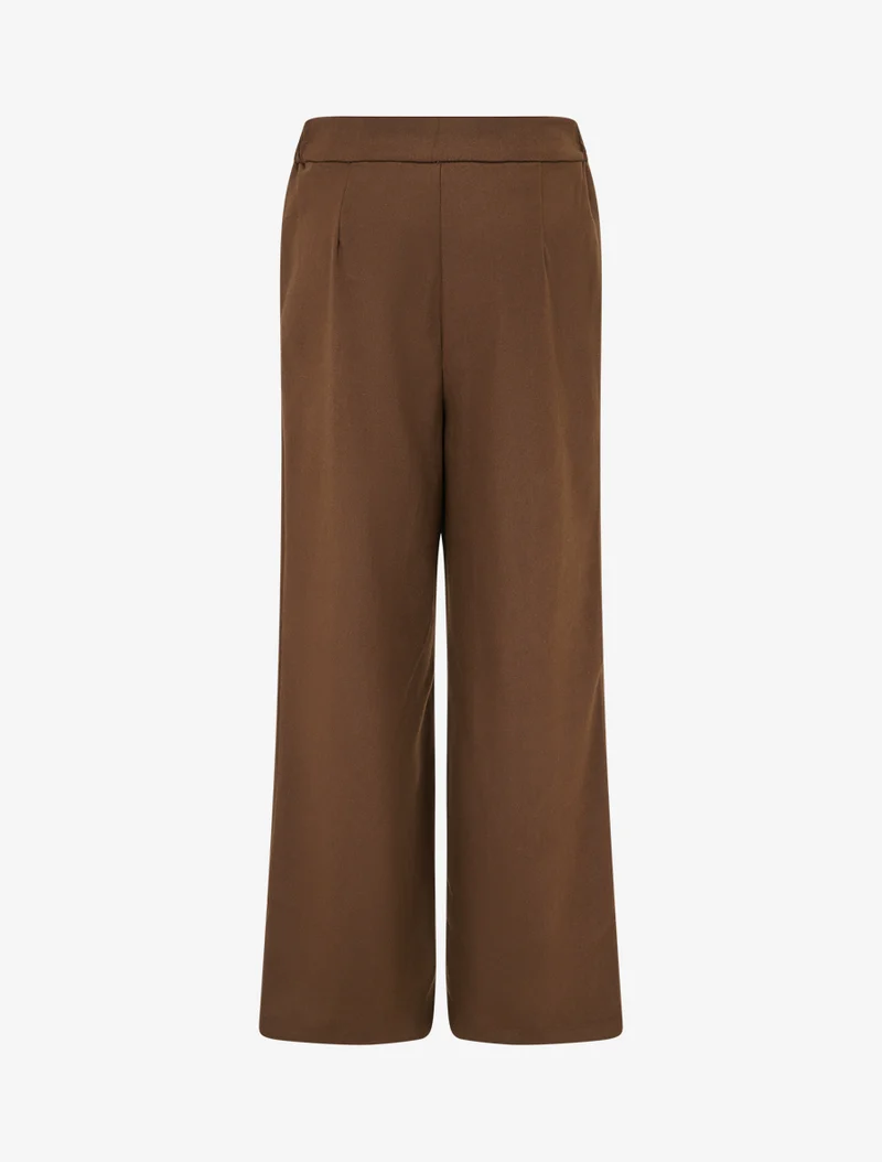 Weite High-Waist-Hose mit Kunstlederdetail - Braun