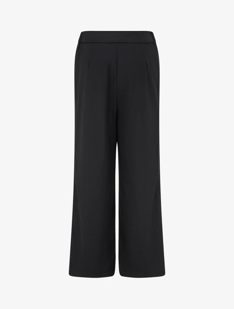 Weite High-Waist-Hose mit Kunstlederdetail - Schwarz