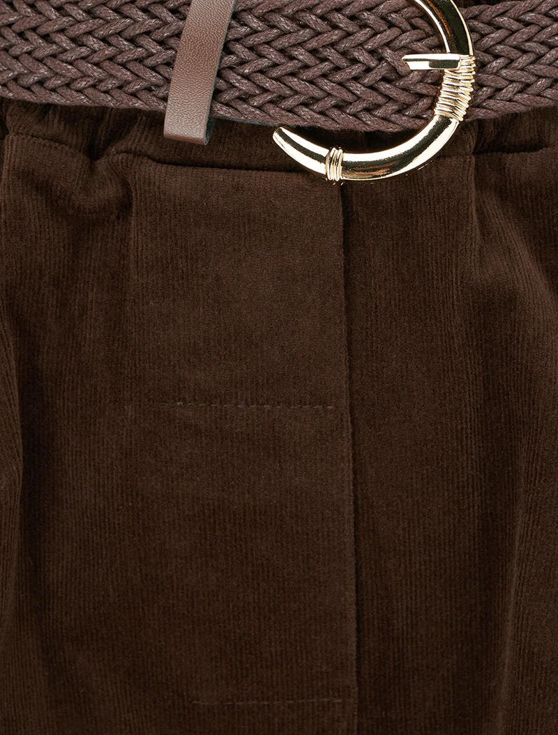 Paperbag-Hose im Cord-Look - Braun