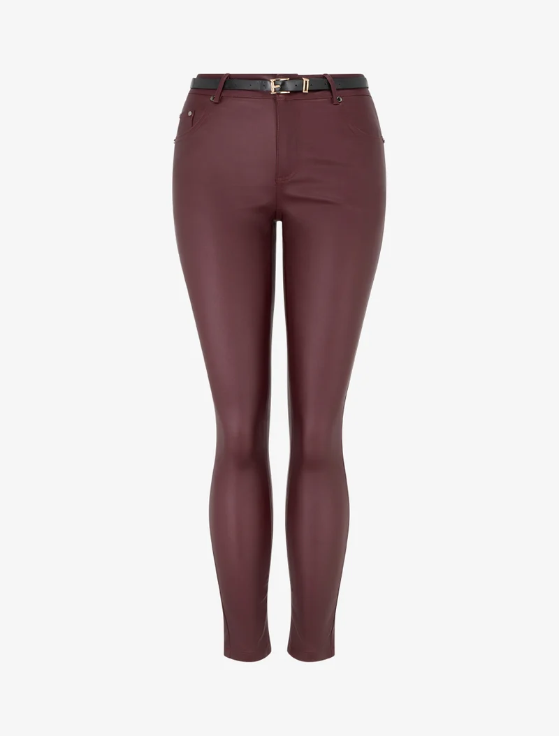 Beschichtete Skinny-Hose - Weinrot