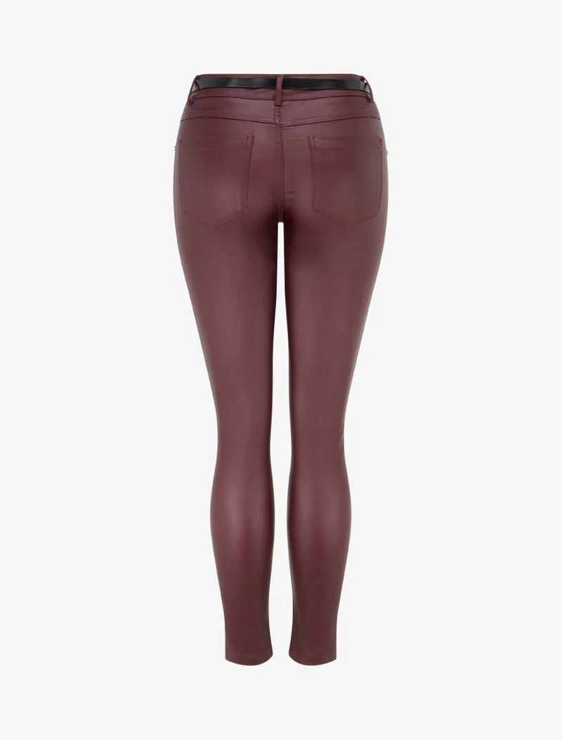 Beschichtete Skinny-Hose - Weinrot