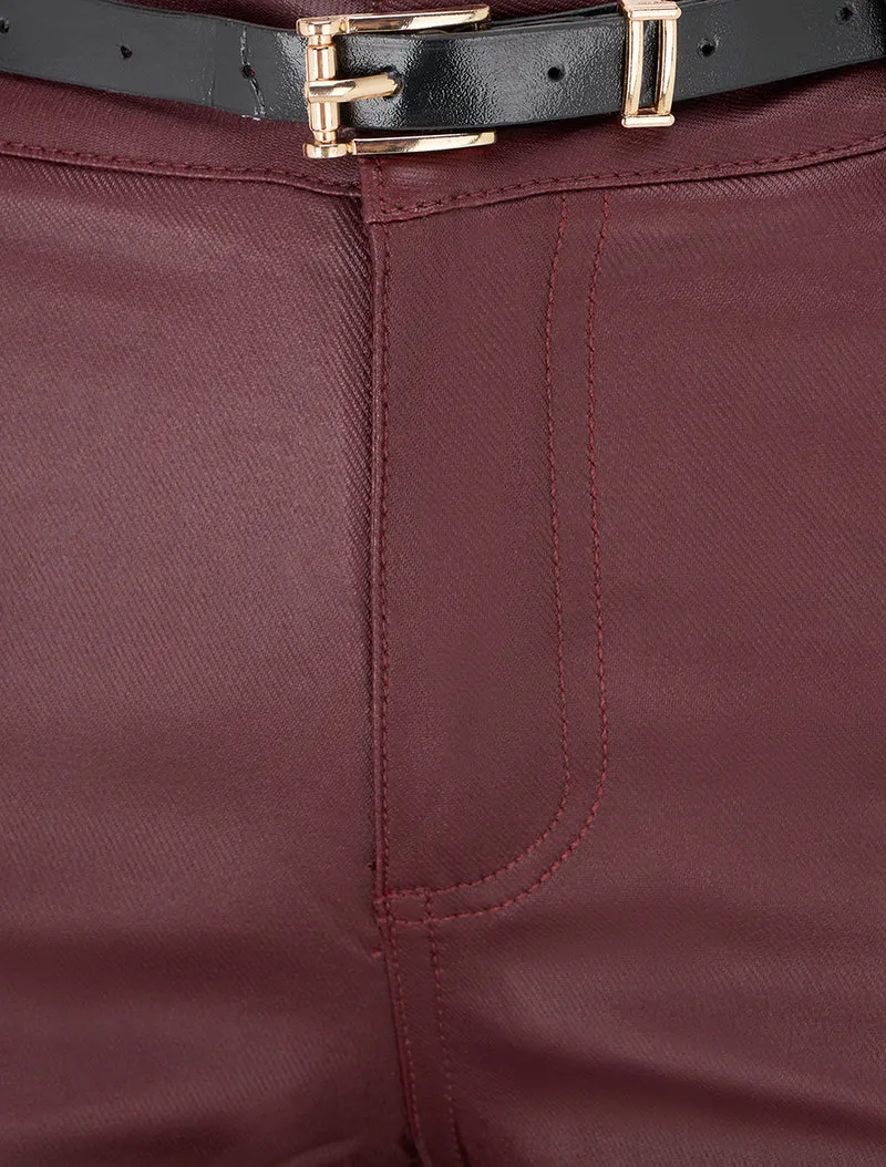 Beschichtete Skinny-Hose - Weinrot