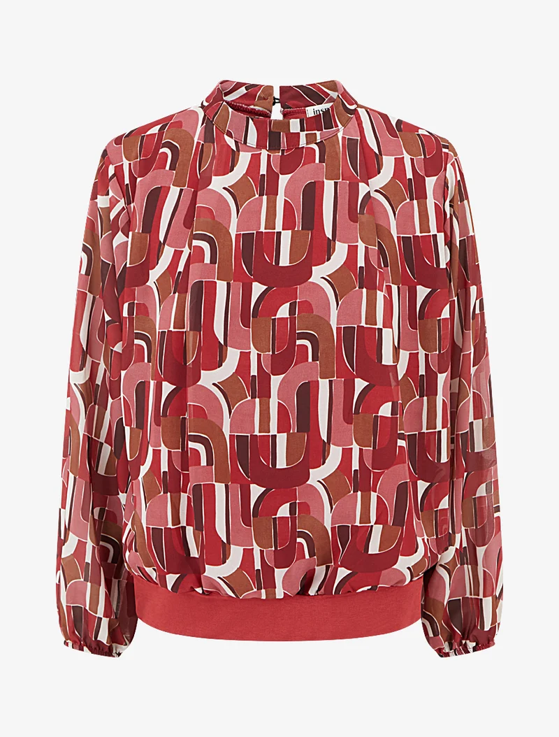 Retro-bedruckte Bluse mit elastischen Bündchen - Rot