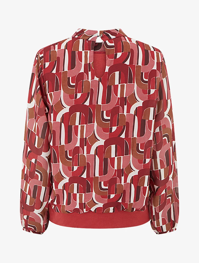 Retro-bedruckte Bluse mit elastischen Bündchen - Rot