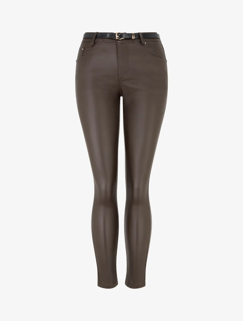 Beschichtete Skinny-Hose - Braun