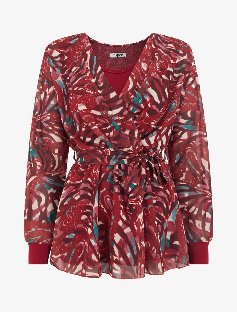 Cache-Cœur-Top mit stilisiertem Paisleymuster - Rot