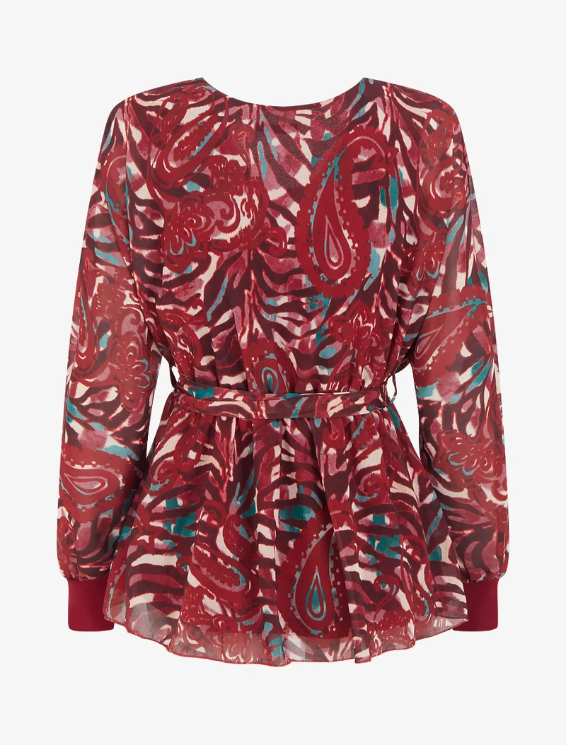 Cache-Cœur-Top mit stilisiertem Paisleymuster - Rot
