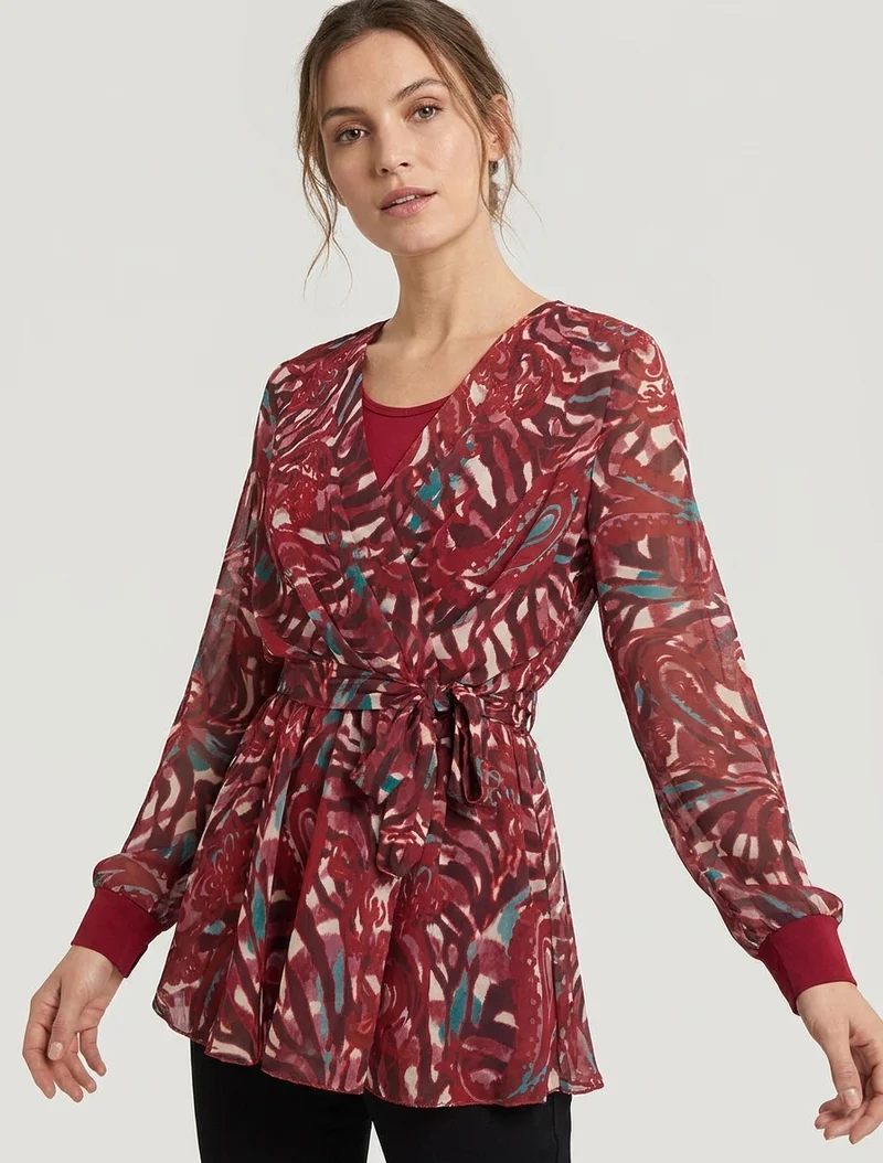 Cache-Cœur-Top mit stilisiertem Paisleymuster - Rot