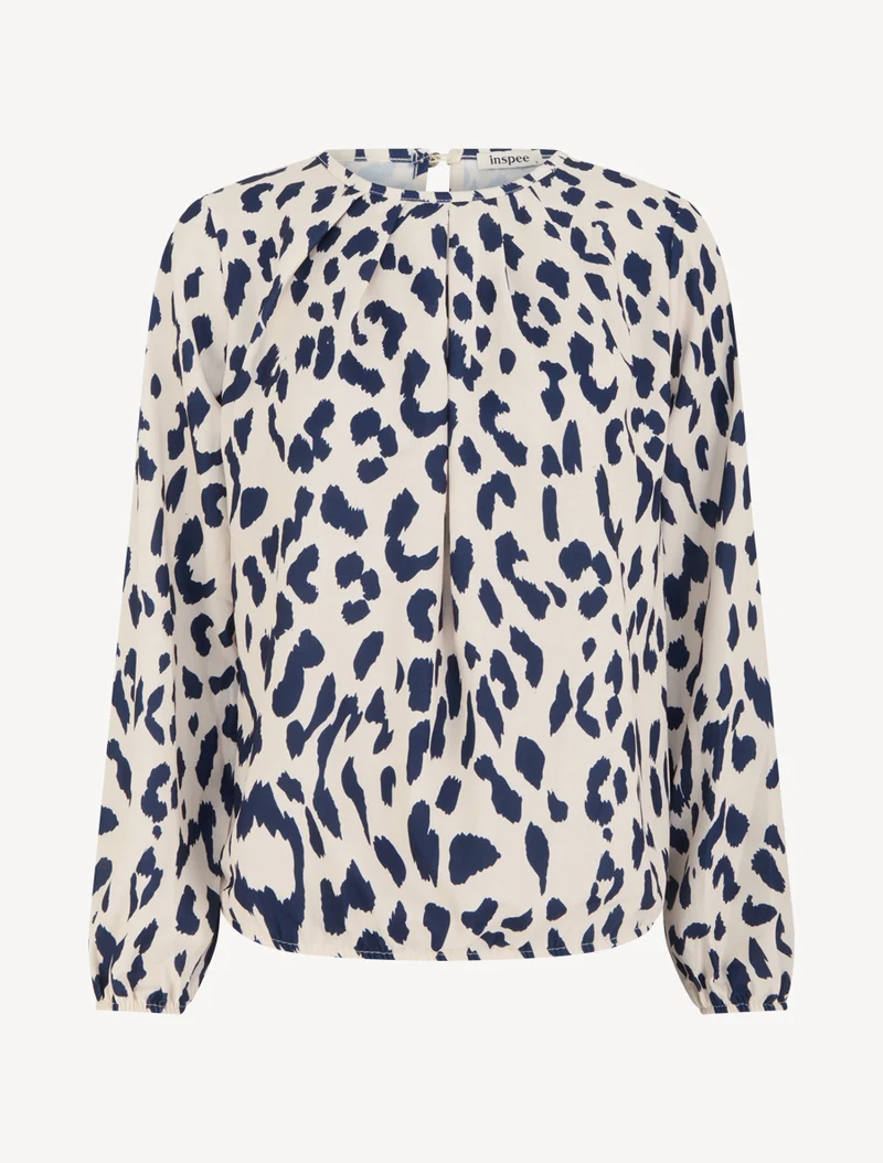 Rundhalsausschnitt Bluse mit Kuhdruck - Marine