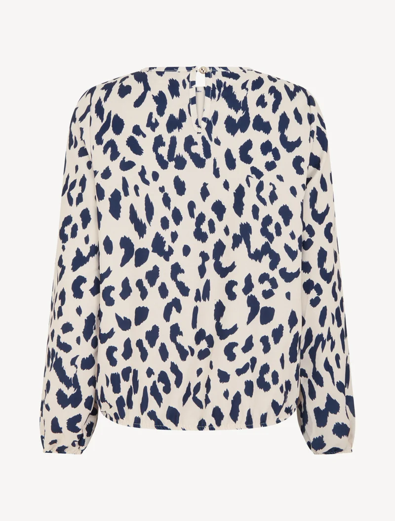 Rundhalsausschnitt Bluse mit Kuhdruck - Marine