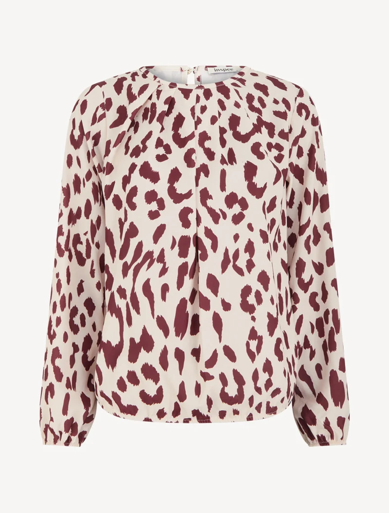 Rundhalsausschnitt Bluse mit Kuhdruck - Bordeaux