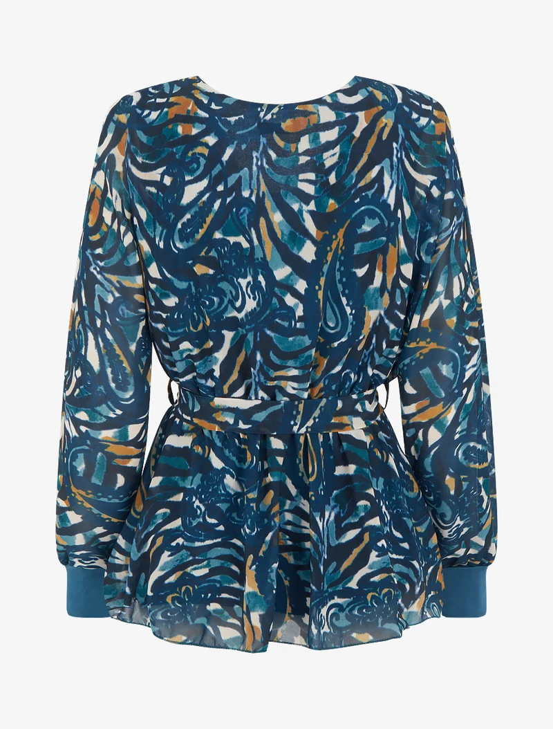 Cache-Cœur-Top mit stilisiertem Paisleymuster - Entenblau