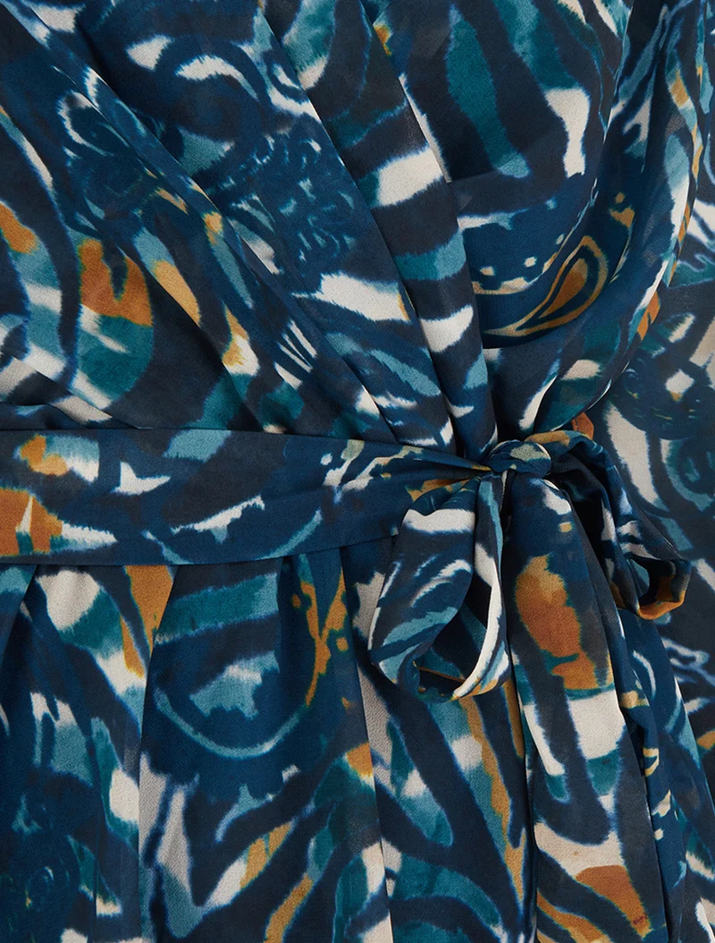 Cache-Cœur-Top mit stilisiertem Paisleymuster - Entenblau