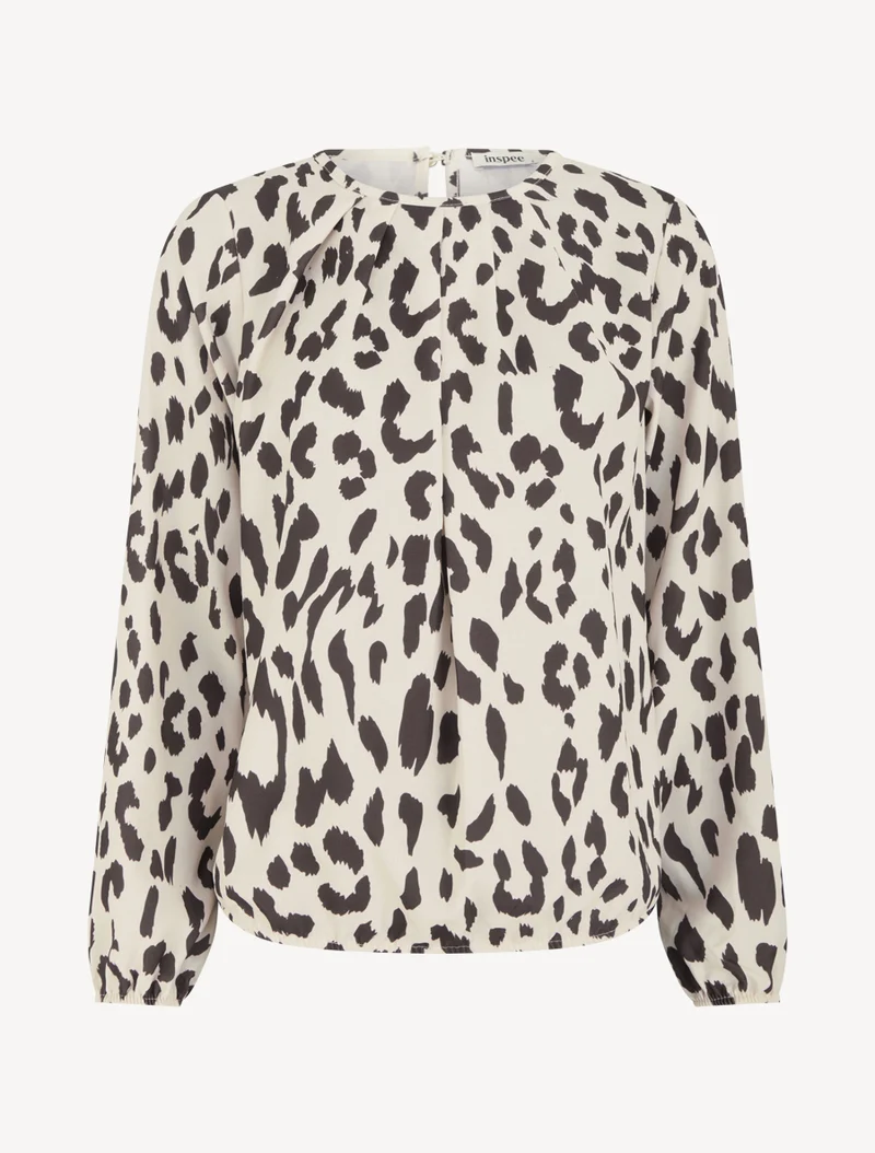 Rundhalsausschnitt Bluse mit Kuhdruck - Braun