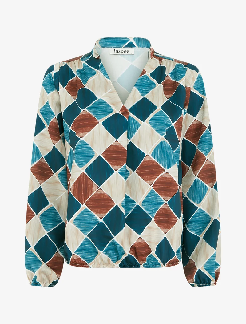Satinierte Oberteil mit grafischem Print - Entenblau