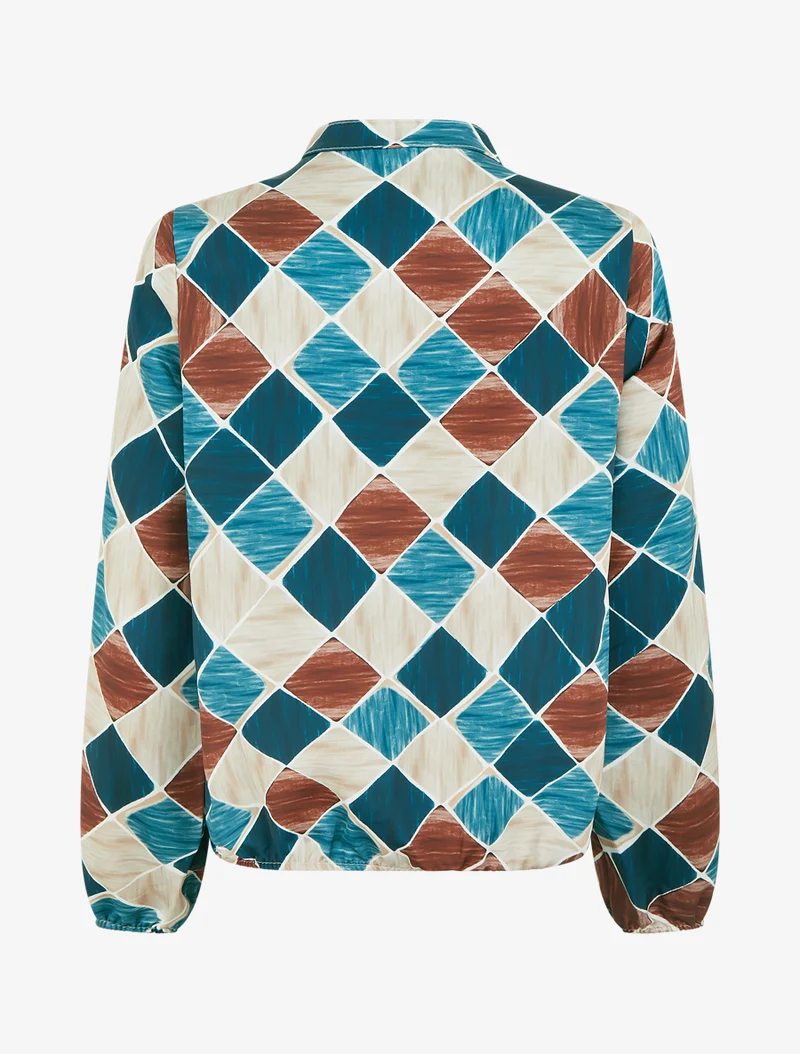 Satinierte Oberteil mit grafischem Print - Entenblau
