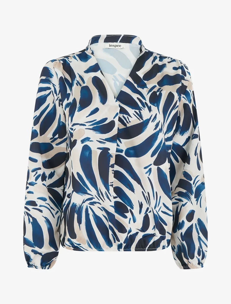 Satinierte Top mit abstraktem Druck - Marine