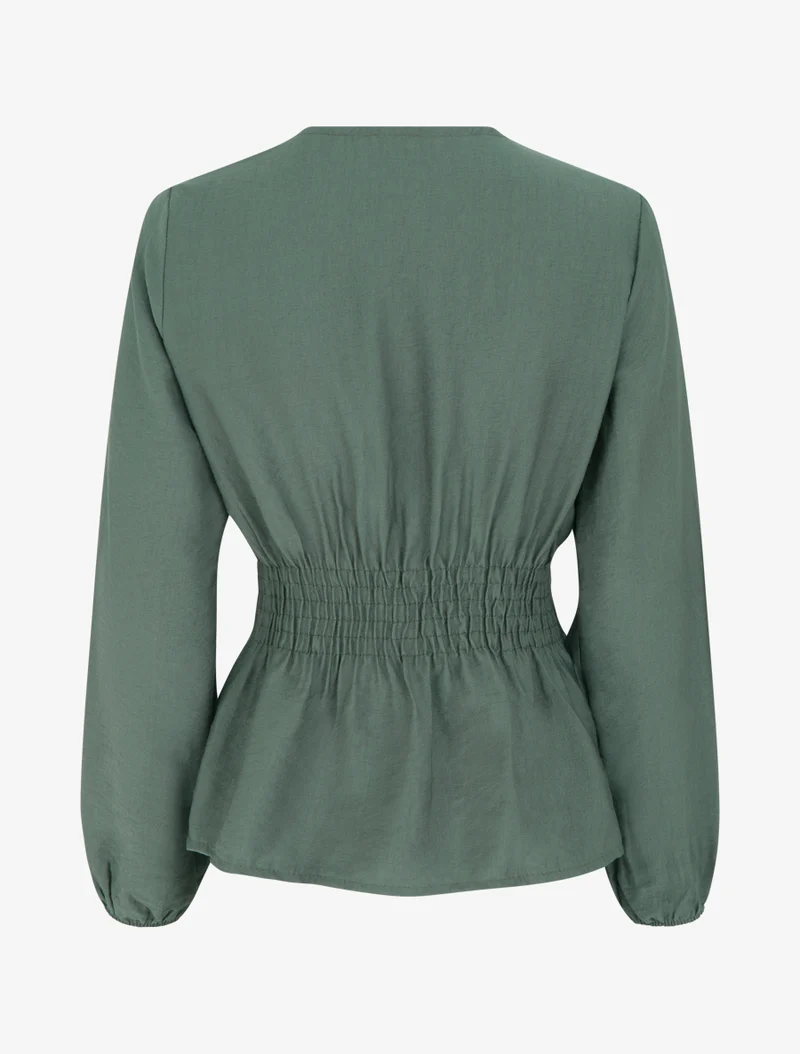Einfarbige Bluse mit Wickelausschnitt - Dunkles Khaki