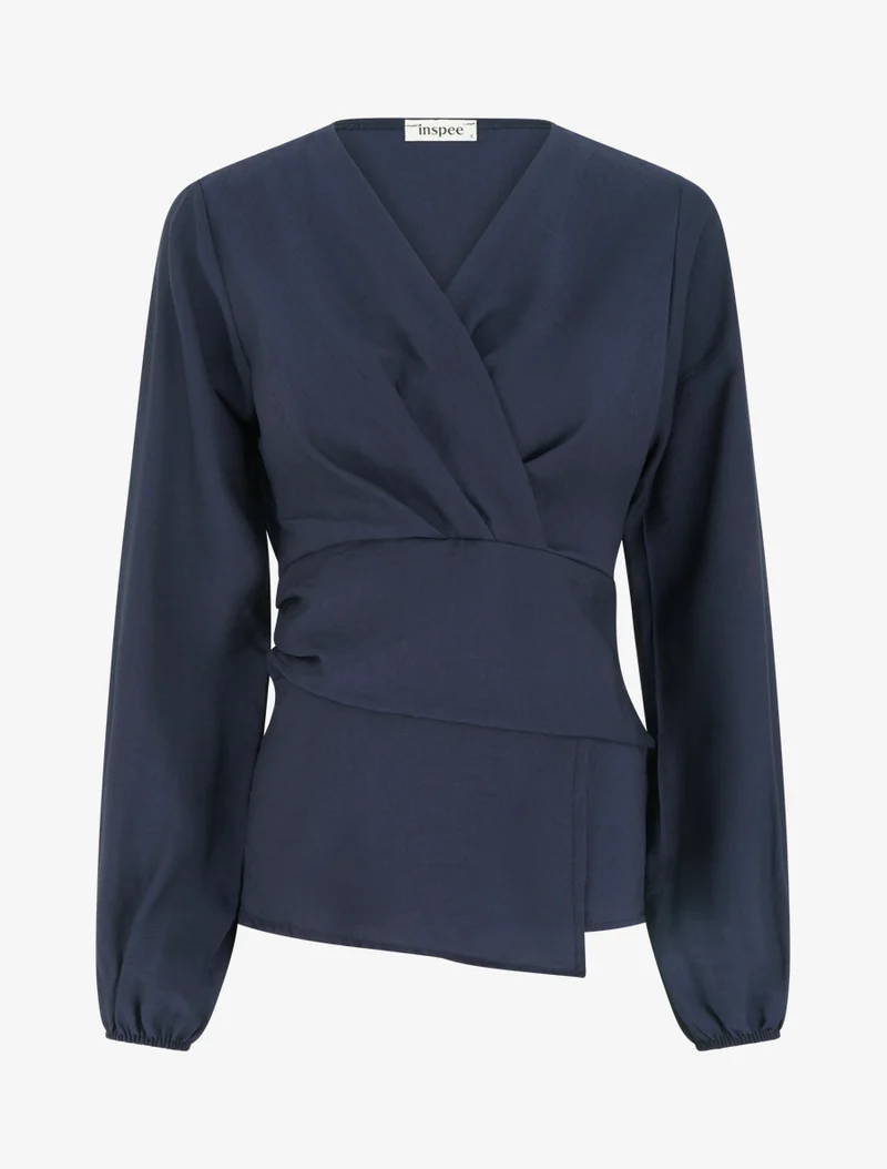 Einfarbige Bluse mit Wickelausschnitt - Marine