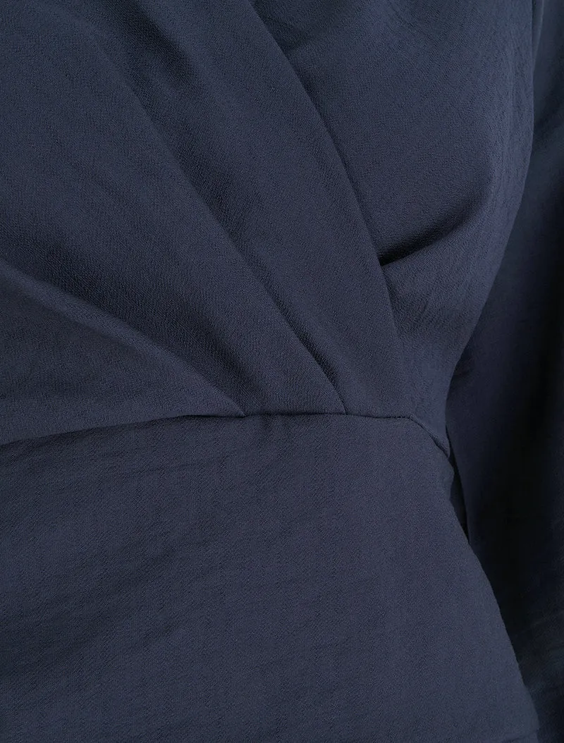 Einfarbige Bluse mit Wickelausschnitt - Marine
