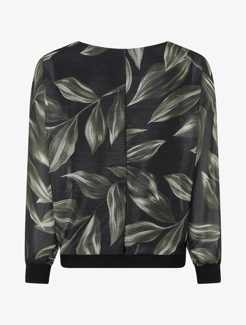 Bluse mit Blattmuster und schimmerndem Detail - Schwarz
