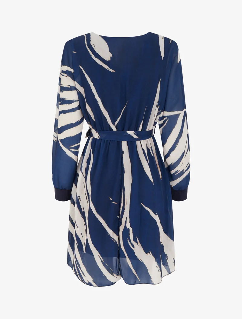 Ausgestelltes Kleid mit abstraktem Druck - Marine
